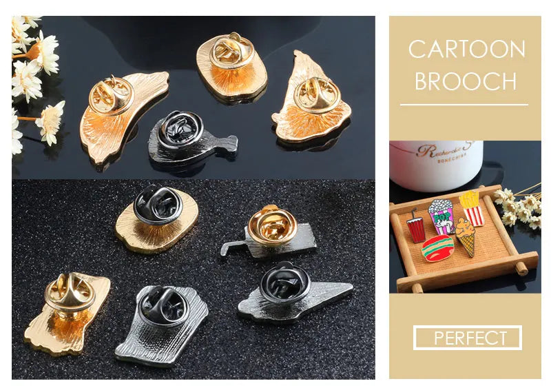 13 Style Snack Brooch Burger Pizza Chicken Drinks Coffee Popcorn French Fries Hot Dog Enamel Pins Food Brooche For Women Jewelry - MANDOTOS
