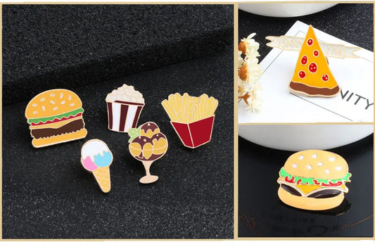13 Style Snack Brooch Burger Pizza Chicken Drinks Coffee Popcorn French Fries Hot Dog Enamel Pins Food Brooche For Women Jewelry - MANDOTOS