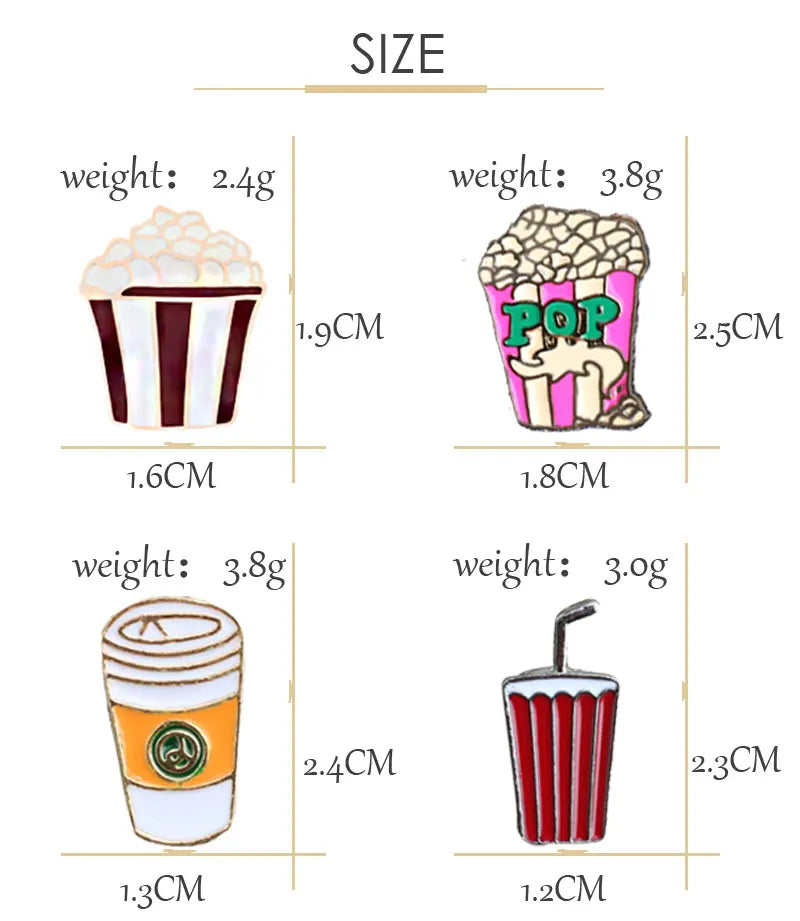 13 Style Snack Brooch Burger Pizza Chicken Drinks Coffee Popcorn French Fries Hot Dog Enamel Pins Food Brooche For Women Jewelry - MANDOTOS