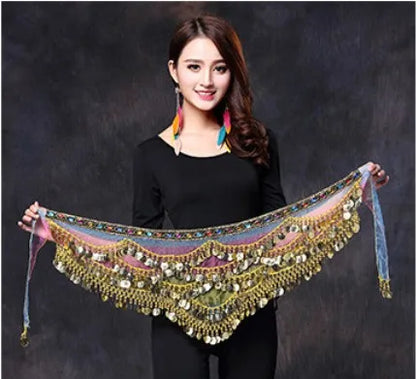 1PC New Style Belly Dance Belt Newest Multi-color Glass Silk Velvet Dancing Belt Scarf Crystal BellyDance Waist Chain Hip Scarf - MANDOTOS