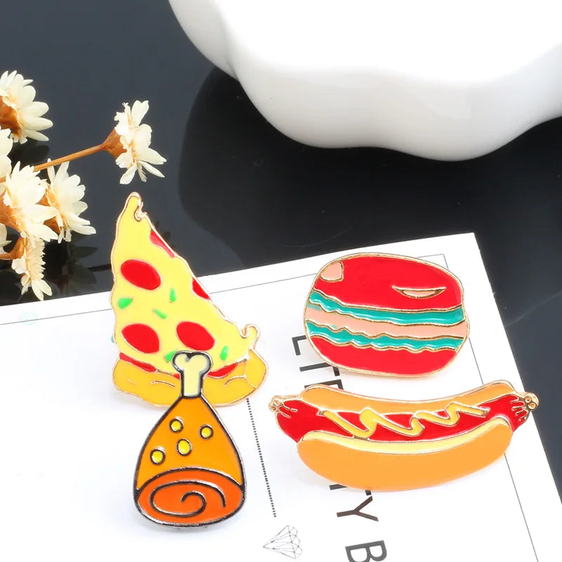 13 Style Snack Brooch Burger Pizza Chicken Drinks Coffee Popcorn French Fries Hot Dog Enamel Pins Food Brooche For Women Jewelry - MANDOTOS