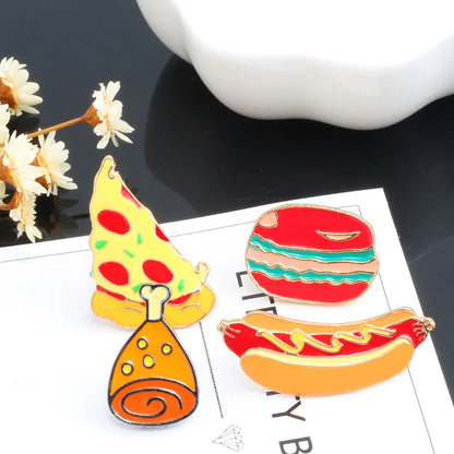 13 Style Snack Brooch Burger Pizza Chicken Drinks Coffee Popcorn French Fries Hot Dog Enamel Pins Food Brooche For Women Jewelry - MANDOTOS