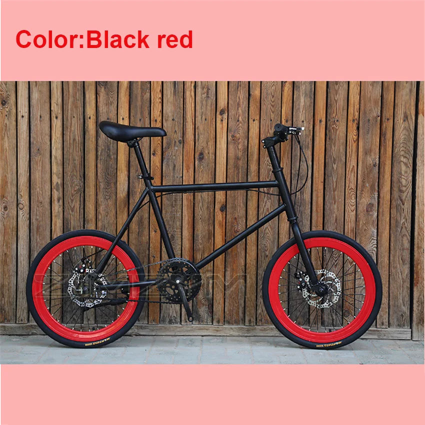 20 Inch Bike Single Speed Fixie Bike Double Dsic Brake Bicycle Freewheel Frame Mini Bicycle Height Adjustable 75-90cm