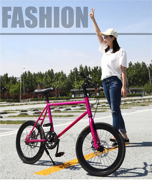 20 Inch Bike Single Speed Fixie Bike Double Dsic Brake Bicycle Freewheel Frame Mini Bicycle Height Adjustable 75-90cm