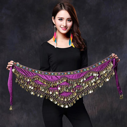 1PC New Style Belly Dance Belt Newest Multi-color Glass Silk Velvet Dancing Belt Scarf Crystal BellyDance Waist Chain Hip Scarf - MANDOTOS