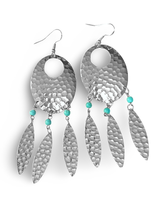 Navette Dream Catcher Earrings with Turquoise Accents and Feathers by The Urban Charm