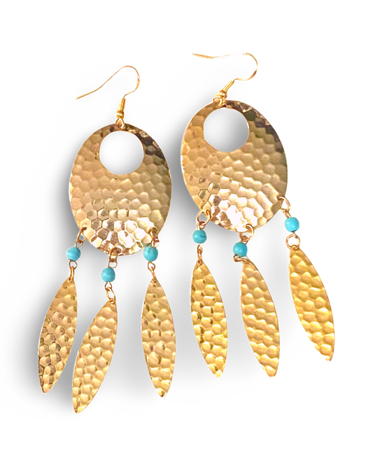 Navette Dream Catcher Earrings with Turquoise Accents and Feathers by The Urban Charm