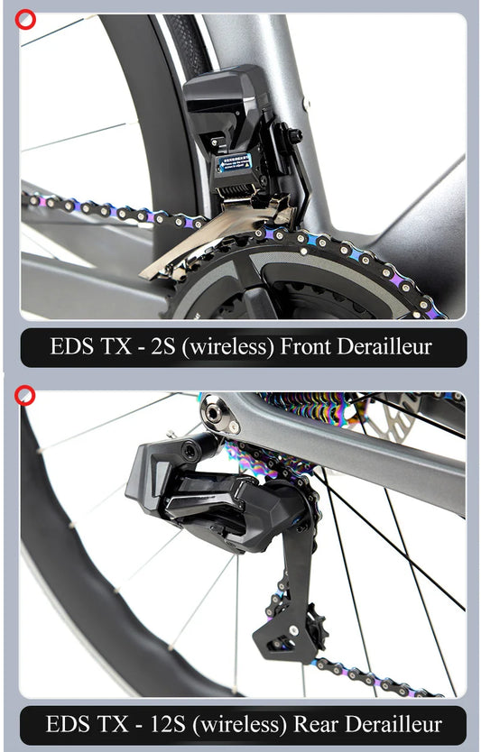 TWITTER 700X25C Carbon Road Bicycle Wireless Men's Hydraulic Disc Racing Bike With WheelTop EDS TX 24S Shifter 50mm Carbon Wheel