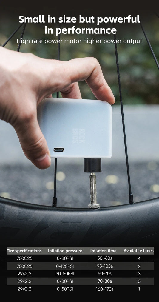 ROCKBROS Portable Mini Electric Bicycle Pump 120PSI Type-C Bike Tire Air Inflator Pump MTB Road AV FV Valve Cycling Pump - MANDOTOS
