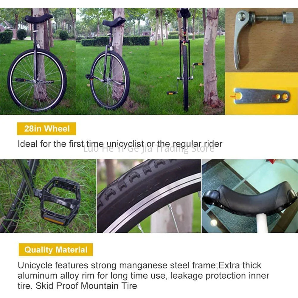 28" Unicycle with Brakes, Extra Large Heavy Duty Men Teens Boys Balance Bike, for Tall People Height 160-195Cm /63"-77"