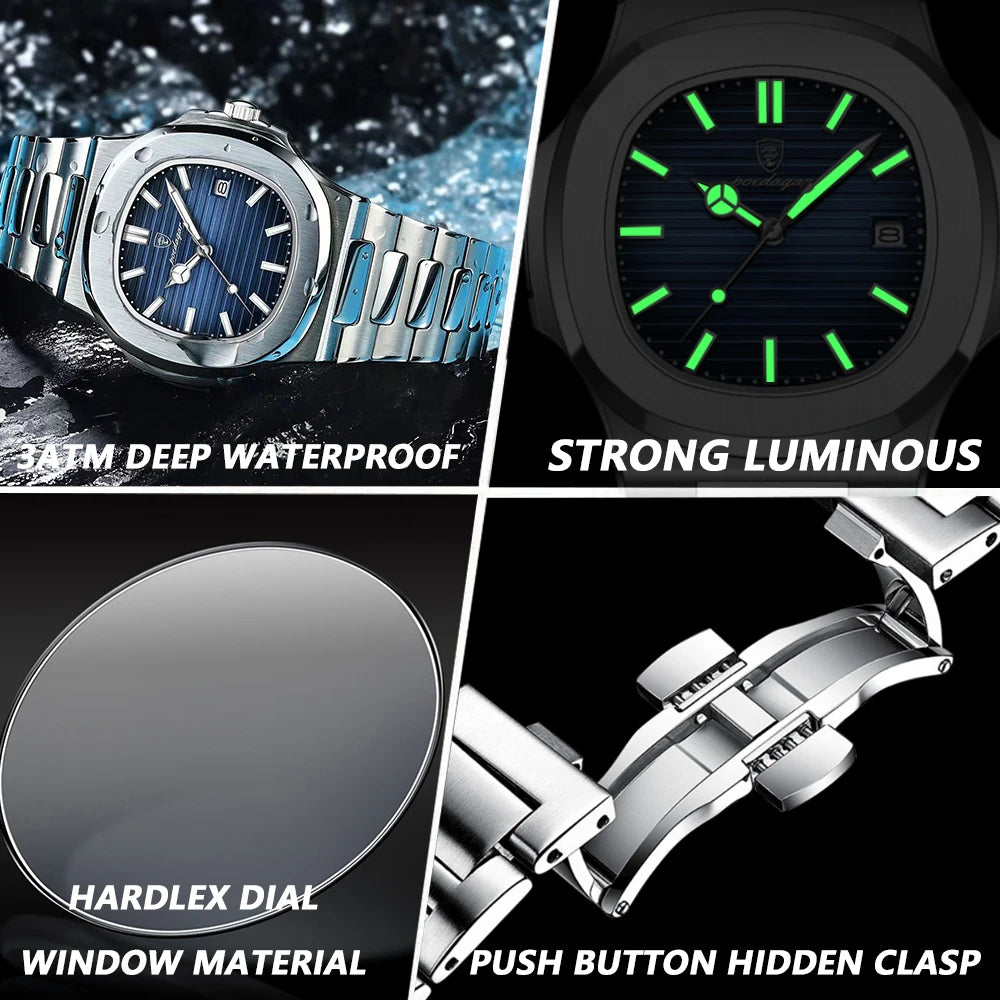 POEDAGAR Top Luxury Brand Man Watch Sports Waterproof Luminous Date Men Wristwatch Square Dial Quartz Men's Watches High Quality - MANDOTOS