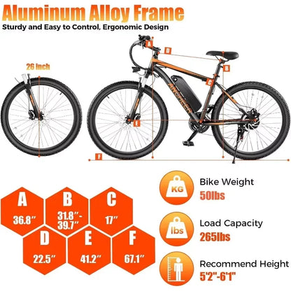 NEW Electric Bike for Adults, Electric Mountain Bike, 26" Sunshine Commuter Ebike, LCD Display, 21Speed