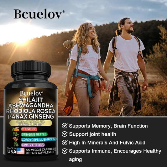 Shilajit Resin Himalaya Capsules - 15250 mg - Combination of Ashwagandha, Ginseng, Cordyceps, Ginkgo, Turmeric - MANDOTOS