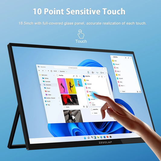 ZEUSLAP 18.5" Touch Screen Portable Monitor 100Hz 100% sRGB With Screen Holder Stand For Laptop Phone Xbox PS4 PS5 Switch