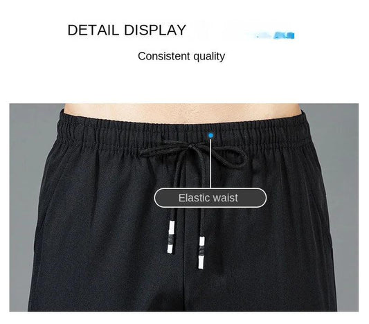 Ice Silk Men's Pants 2025 Summer New Black Gray Thin Business Casual Pants Outdoor Elastic Breathable Straight Leg Sweatpants - MANDOTOS