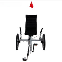 Lying on a tricycle, 3 shifting disc brakes, folding on a recumbent bike, casual commuting, riding a recumbent bicycle