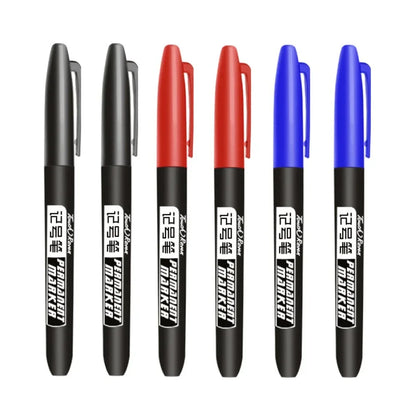 6PCs/Set Permanent Marker Pen Fine Point Waterproof Markers Thin Nib Crude Nib Black Blue Red Ink 1.5mm Fine Color Marker Pens