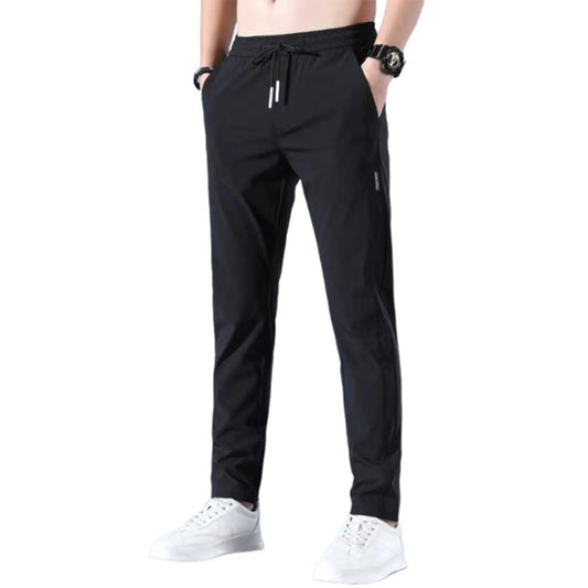 Men Fast Dry Stretch Pants Ice Silk Trousers Solid Color Mid-Waist Loose Breathable Straight-Leg Casual Pants Thin Sports Pants