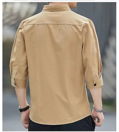 Men shirts Summer Men's clothing Short-Sleeved shirts & blouses Daily Solid Color Stand-Up Collar Casual Beach Style Male Shirt - MANDOTOS