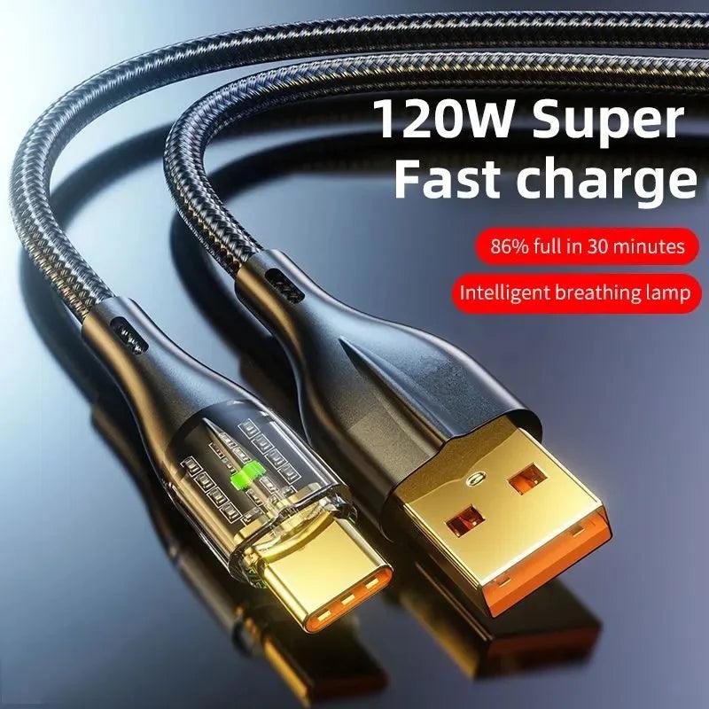 120W USB To Type C Cable Super Fast Charging Data Cord For Xiaomi 12 Redmi Note 11 Samsung S23 S22 Huawei Type-c Charger Cord - MANDOTOS