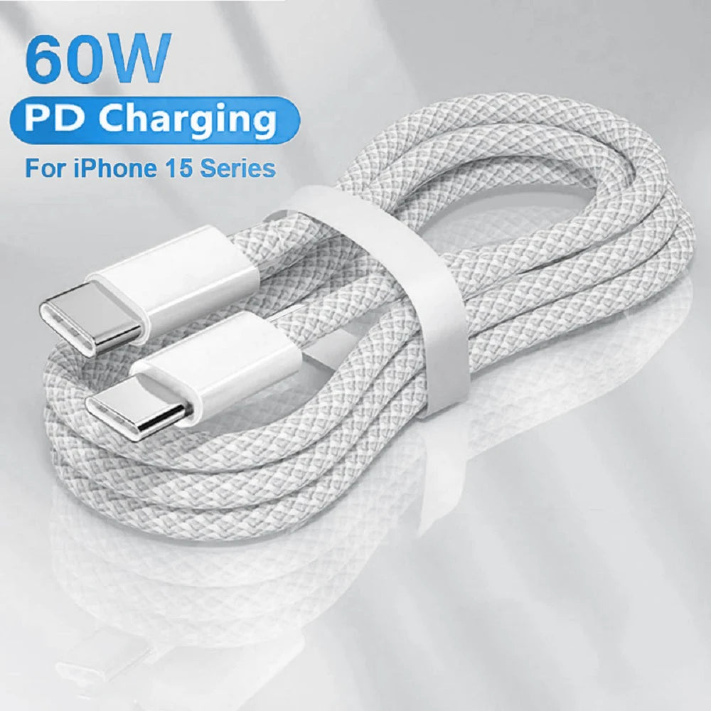 Usb C to Type C Fast Charging PD 60W Mobile Phone Date Cable For Iphone15 Android Samsung Huawei Type C Braided Charger Cable - MANDOTOS