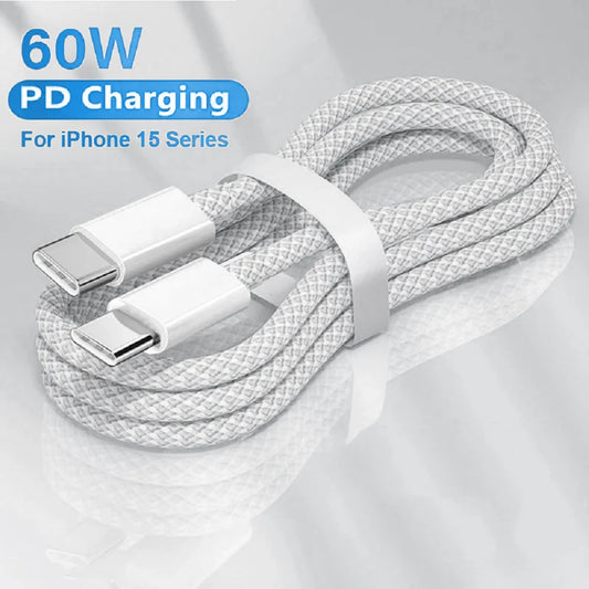 Usb C to Type C Fast Charging PD 60W Mobile Phone Date Cable For Iphone15 Android Samsung Huawei Type C Braided Charger Cable - MANDOTOS