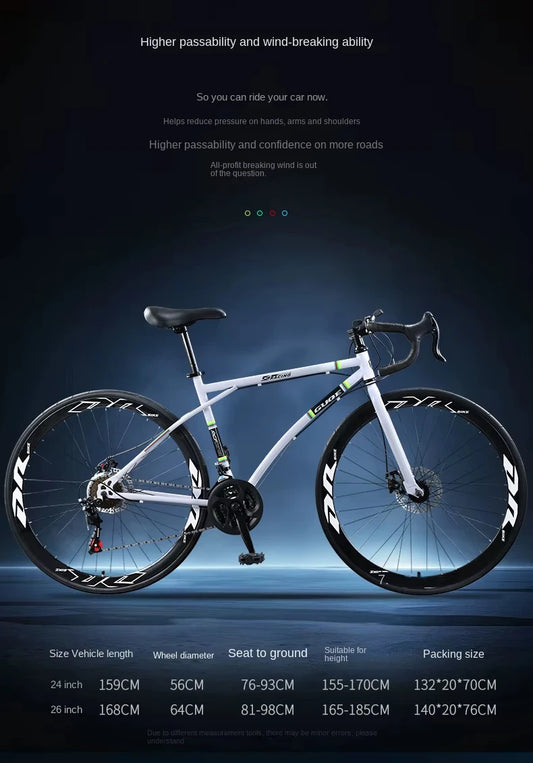 2025 New Road Bike 7/24 Speed Corner Handle Road Racing Bicycle Dual Disc Brake Lightweight Outdoor bicicleta Adult Teenagers