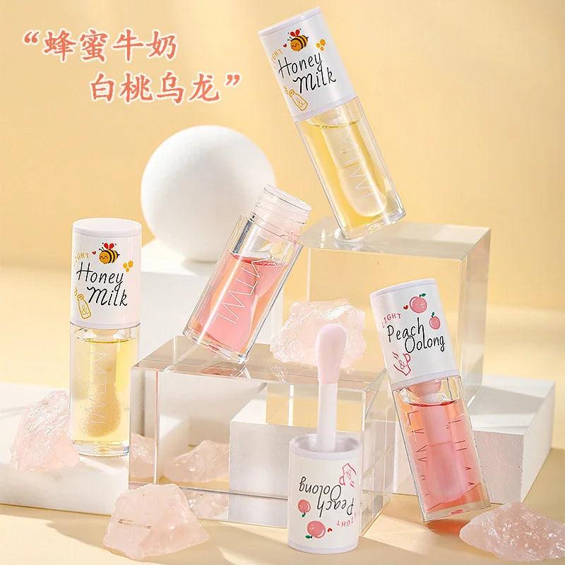 Peach Milk Honey Lip Oil Relieves Dry Moisturizing Lip Gloss Fades Lip Lines Water Light Lips Big Brush Head Cute - MANDOTOS