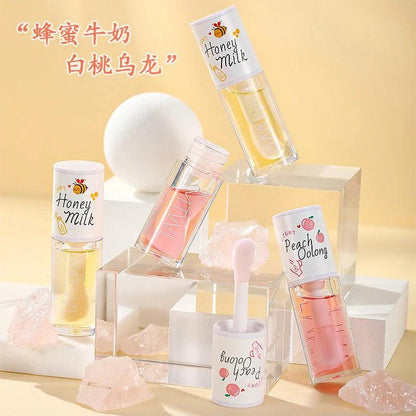Peach Milk Honey Lip Oil Relieves Dry Moisturizing Lip Gloss Fades Lip Lines Water Light Lips Big Brush Head Cute - MANDOTOS
