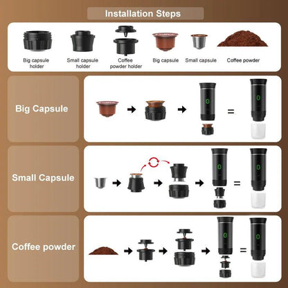 Wireless Electric Portable Espresso Coffee Machine for Car & Home Camping Coffee Maker 3-in-1 Capsule Powder Travel Coffee Maker - MANDOTOS