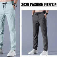 Men Fast Dry Stretch Pants Ice Silk Trousers Solid Color Mid-Waist Loose Breathable Straight-Leg Casual Pants Thin Sports Pants