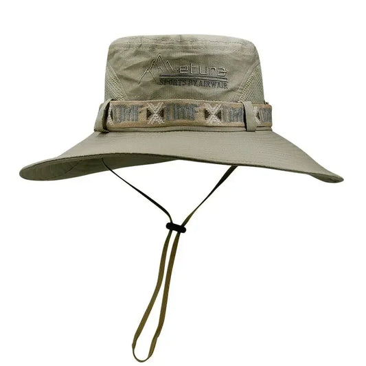 Summer Men Bucket Hat Outdoor UV Protection Wide Brim Panama Safari Hunting Hiking Hat Mesh Fisherman Hat Beach Sunscreen Cap - MANDOTOS