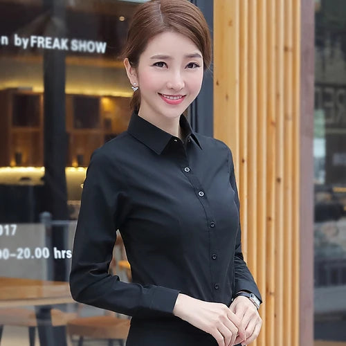 Women Shirts Blouses Women White Shirt Long Sleeve Blouse Female Tops OL Basic Shirt Blouses 2023 Fashion Elegant Woman Clothing - MANDOTOS