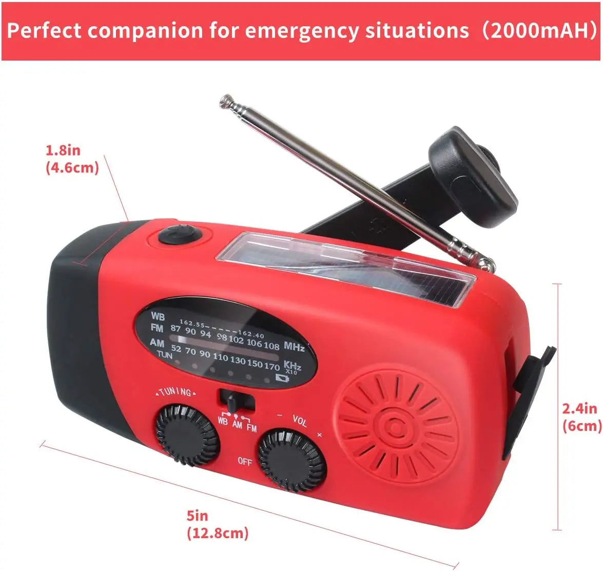 2000mAh Emergency Crank Weather Radio with LED Flashlight, Alertsync Portable AM/FM/NOAA Solar Radio with Phone Charger, SOS Ala - MANDOTOS
