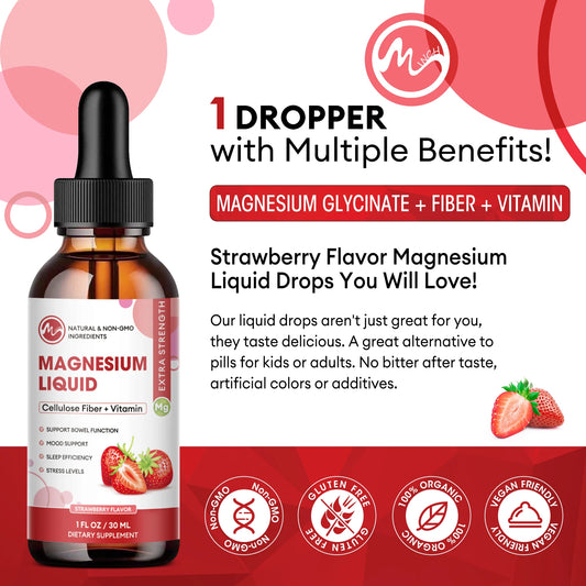 Magnesium Glycinate Liquid Drops - Triple Absorption Supplement, Support Nerves, Nighttime, Heart and Muscles Health Help Sleep