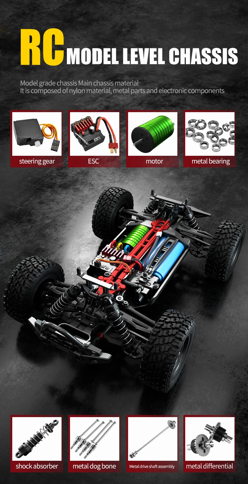 Teeggi 16101 /16102 PRO 1:16 High Speed RC Car With LED Light Drift 70KM/H 4WD RC Off-Road Car Monster Truck Toy For Kid Gifts - MANDOTOS