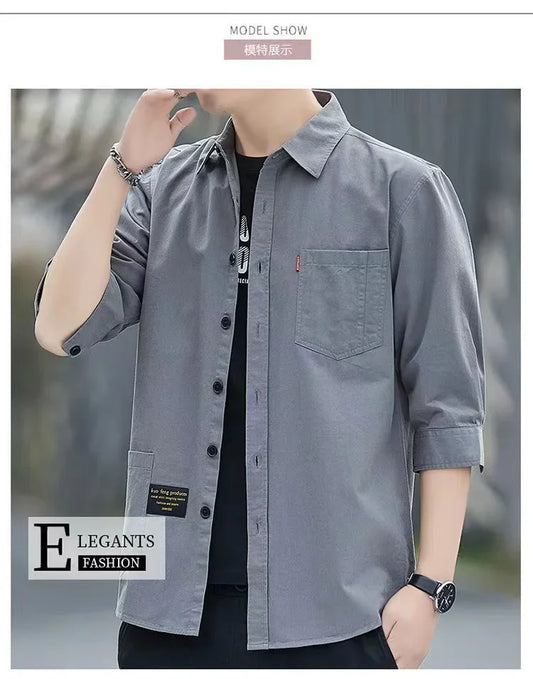 Men shirts Summer Men's clothing Short-Sleeved shirts & blouses Daily Solid Color Stand-Up Collar Casual Beach Style Male Shirt - MANDOTOS