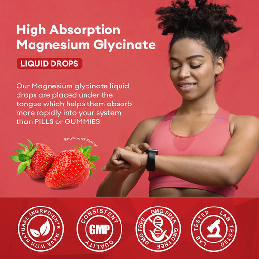 Magnesium Glycinate Liquid Drops - Triple Absorption Supplement, Support Nerves, Nighttime, Heart and Muscles Health Help Sleep