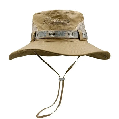 Summer Men Bucket Hat Outdoor UV Protection Wide Brim Panama Safari Hunting Hiking Hat Mesh Fisherman Hat Beach Sunscreen Cap - MANDOTOS