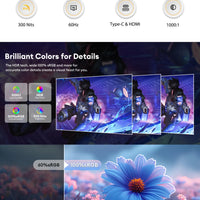 ZEUSLAP 15.6" FHD 100%sRGB 300Nits Ultra thin Back Stand Design Portable Monitor for Phone Gaming Laptop