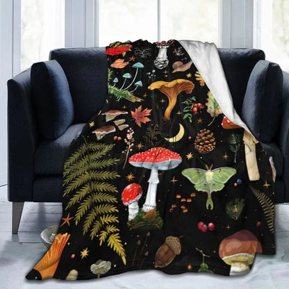 Mushroom Paradise Throw Blanket – Soft, Warm, & Cozy - MANDOTOS
