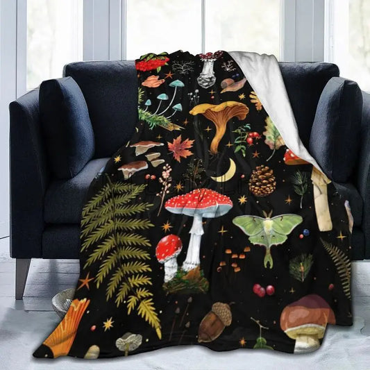 Mushroom Paradise Throw Blanket – Soft, Warm, & Cozy - MANDOTOS