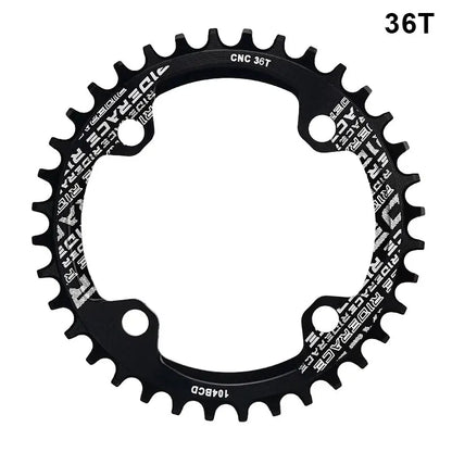 RIDERACE Bicycle Crank Chainring 104BCD Round Shape Narrow Wide 32T/34T/36T/38T Mountain Bike Crankset Chainwheel Single Plate