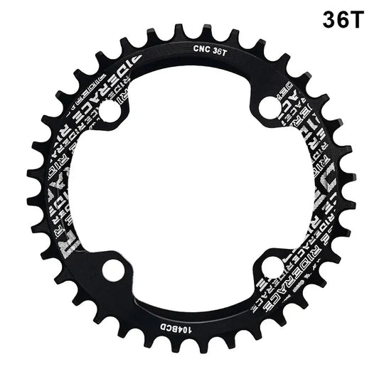 RIDERACE Bicycle Crank Chainring 104BCD Round Shape Narrow Wide 32T/34T/36T/38T Mountain Bike Crankset Chainwheel Single Plate