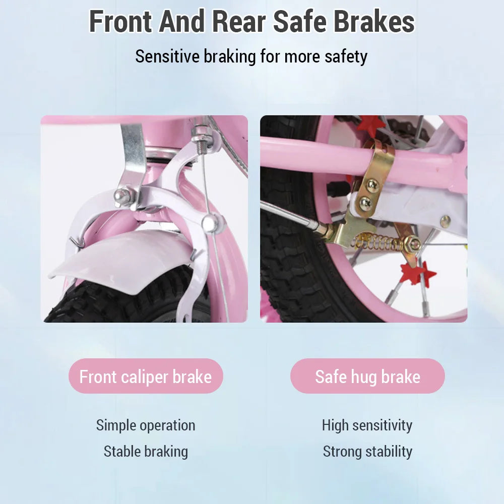 Kids Bike 12-20in Bicycle for Girls Ages 3-13 Years with Training Wheels Basket Protective Net Fash Wheel