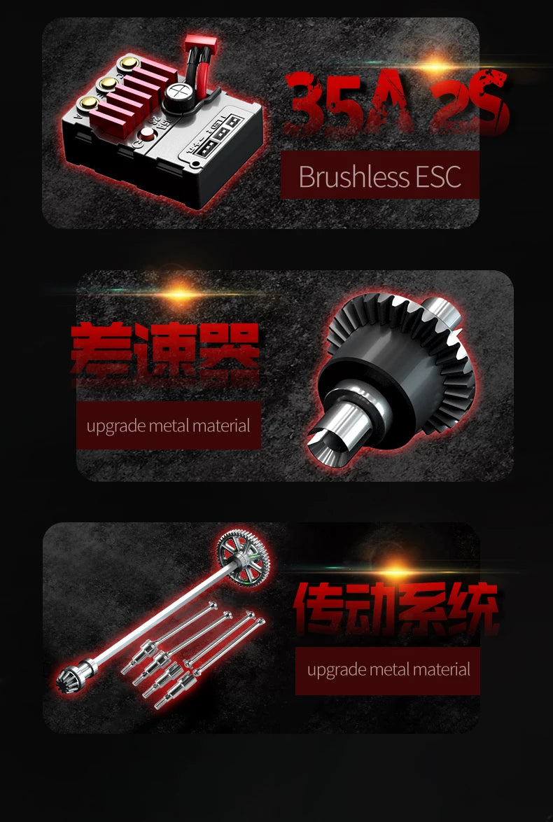 Teeggi 16101 /16102 PRO 1:16 High Speed RC Car With LED Light Drift 70KM/H 4WD RC Off-Road Car Monster Truck Toy For Kid Gifts - MANDOTOS