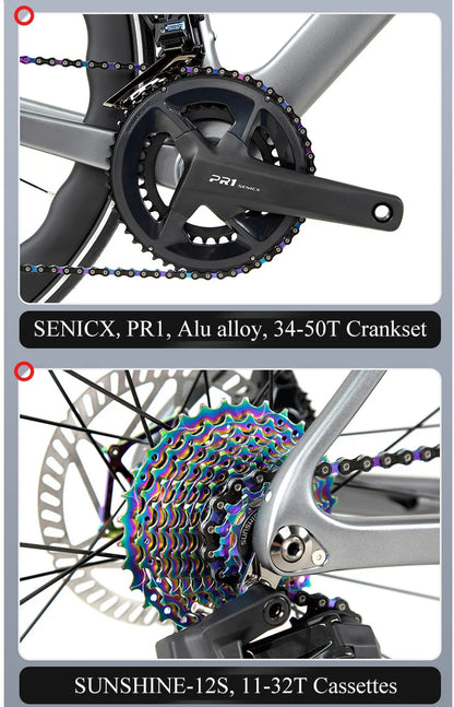 TWITTER 700X25C Carbon Road Bicycle Wireless Men's Hydraulic Disc Racing Bike With WheelTop EDS TX 24S Shifter 50mm Carbon Wheel