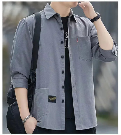 Men shirts Summer Men's clothing Short-Sleeved shirts & blouses Daily Solid Color Stand-Up Collar Casual Beach Style Male Shirt - MANDOTOS
