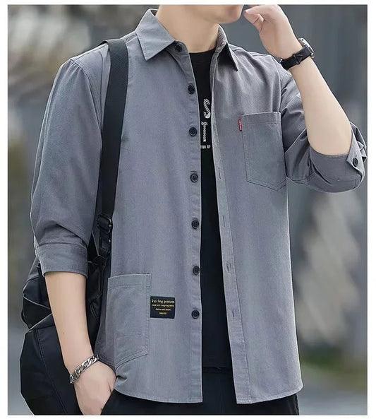 Men shirts Summer Men's clothing Short-Sleeved shirts & blouses Daily Solid Color Stand-Up Collar Casual Beach Style Male Shirt - MANDOTOS