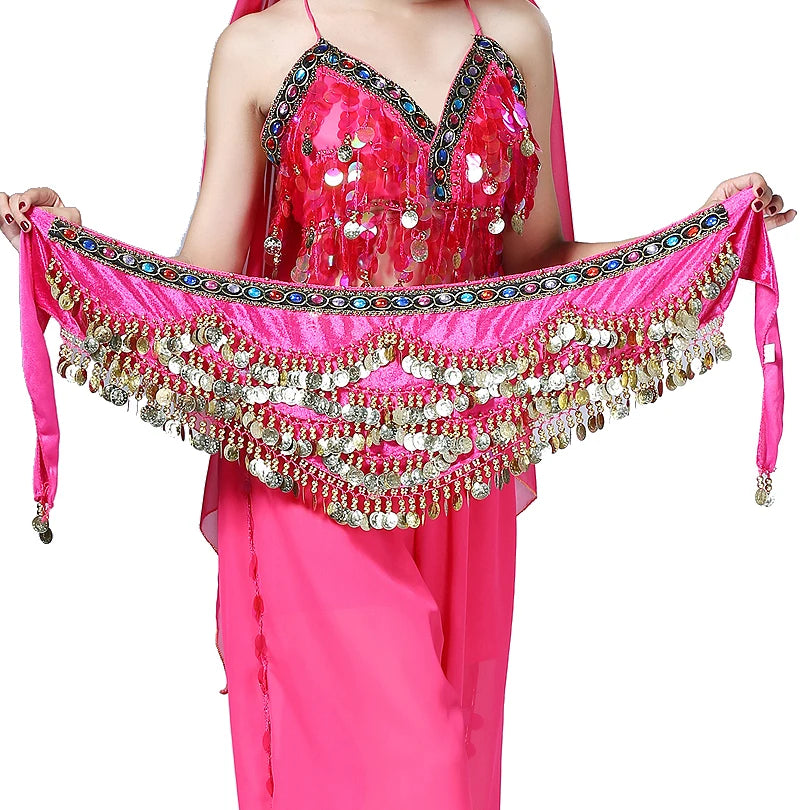 1PC New Style Belly Dance Belt Newest Multi-color Glass Silk Velvet Dancing Belt Scarf Crystal BellyDance Waist Chain Hip Scarf - MANDOTOS